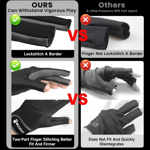 Vista 3 de YFY Guantes de billar para mano izquierda con 3 dedos, proceso de empalme, guantes deportivos de billar para hombres y mujeres