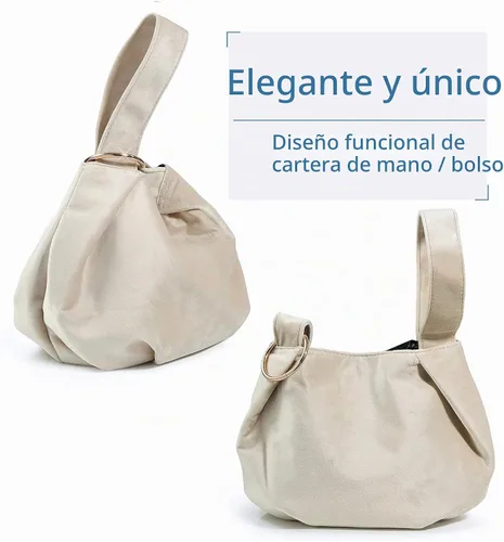 Vista 3 de Bolso de mano pequeño de terciopelo con asa superior para mujer Beige