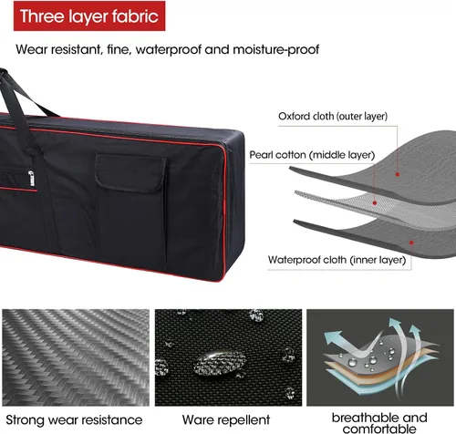 Vista 5 de Funda para teclado de 88 teclas, funda para piano con 2 bolsillos, funda para conciertos de teclado, 600D duradero, tela Oxford acolchada