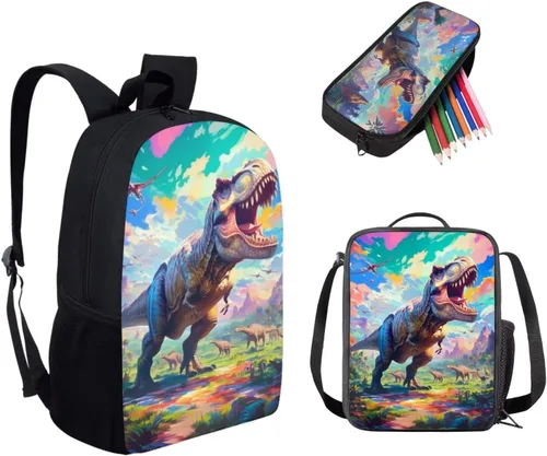 Vista 18 de HUGS IDEA Juego de 3 bolsas escolares con aislamiento térmico para el almuerzo, estuche para lápices