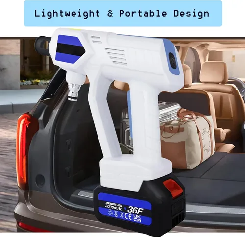 Vista 5 de Lavadora portátil de coche con 2 baterías recargables de 3000 mAh, cargador rápido, lavadora inalámbrica de alta presión para coche, máquina