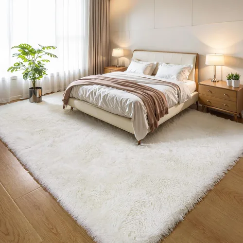 Vista 55 de KICHOWUA - Tapete grueso y esponjoso de 3 x 5 pies, color negro, ultrasuave, lavable, antideslizante, acogedor y peludo, para sala, dormitorio