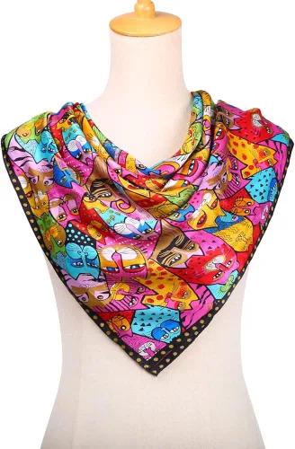 Vista 3 de HeyToo Bufanda cuadrada de seda 100% grande para mujer, colección de arte de lujo, bufanda para el cuello