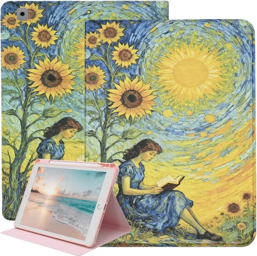 Vista 11 de Funda giratoria para iPad de 9ª/8ª/7ª generación de 10.2 pulgadas (2021/2020/2019), color rosa Funda giratoria de piel sintética de 360 grados