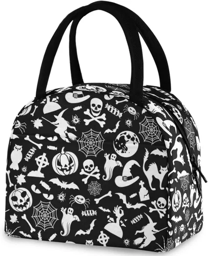 Vista 8 de Bolsa de almuerzo reutilizable para Halloween, colores arcoíris, murciélagos, estrellas, bolsa térmica aislada para el regreso a la escuela