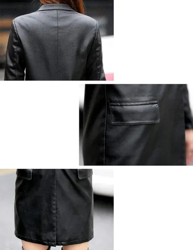 Vista 6 de Tanming Womens PU Faux Leather Jacket Casual Lapel Long Suit Trench Coat Outerwear