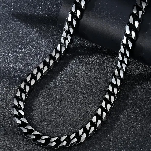 Vista 28 de YAMI Cadena de eslabones cubanos para hombre, azul/negro/oro de 14 quilates, acero inoxidable de 0.394-0.472 in de grosor, collar de cadena