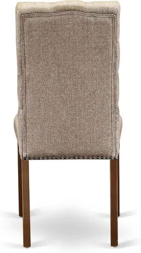 Vista 8 de East West Furniture ELP3T16 Elsa Parson - Juego de 2 sillas de comedor tapizadas de tela de lino color caqui oscuro con ribete de cabeza de clavo