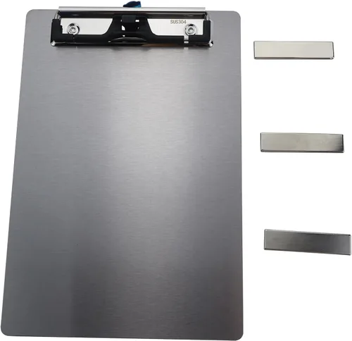 Vista 10 de Portapapeles magnéticos de acero inoxidable de 4x6, portapapeles de metal mini con clip de perfil bajo 304, pizarra negra para nevera, plantillas