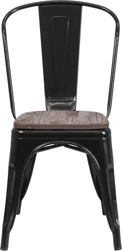 Vista 5 de EMMA + OLIVER Silla apilable de metal negro con asiento de madera