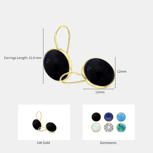 Vista 9 de Aretes de Piedras Preciosas de Oro de 14K - Aretes de Oro Sólido - Aretes de Oro de 14K para Mujeres - Aretes Llamativos - Aretes Colgantes de Oro