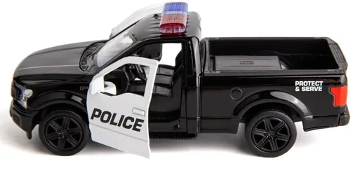Vista 6 de BDTCTK Escala 1/36 compatible con Ford F150 Pickup Truck modelo de coche de policía, aleación de zinc fundido a presión, vehículos de tracción