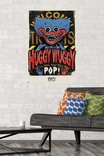 Vista 2 de Poppy Playtime - Póster de pared Huggy Wuggy, 34 pulgadas de largo x 22.4 pulgadas, versión sin marco