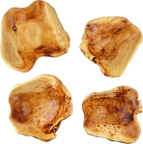 Vista 3 de Cuenco de madera para decoración, cuenco de fruta tallada de madera maciza de forma natural, cuenco de madera decorativo para centro de mesa