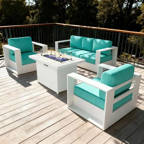 Vista 13 de LayinSun - Juego de muebles de exterior de aluminio de gran tamaño de 5 piezas con mesa auxiliar Negro/Gris oscuro