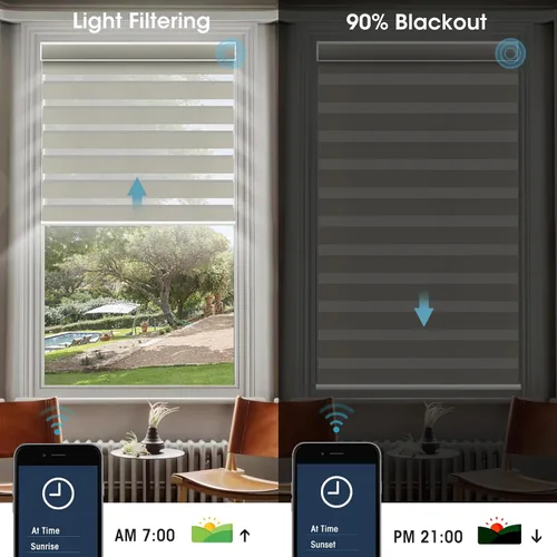 Vista 4 de SmartWings Persianas motorizadas de cebra con cenefa funcionan con Alexa, Homekit Thread, persianas inteligentes de doble capa con control de luz