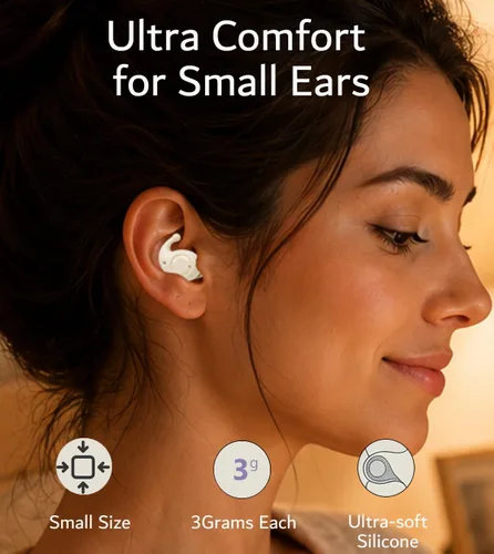 Vista 2 de Mini auriculares invisibles inalámbricos Bluetooth, pequeños auriculares pequeños para orejas pequeñas, elegantes auriculares negros discretos