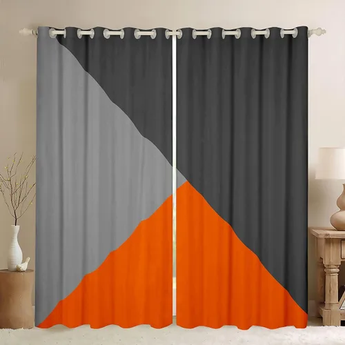 Vista 10 de Cortinas opacas de 38 pulgadas de ancho x 45 pulgadas de largo, cortinas opacas de triángulo geométrico naranja, negro, gris claro, cortinas