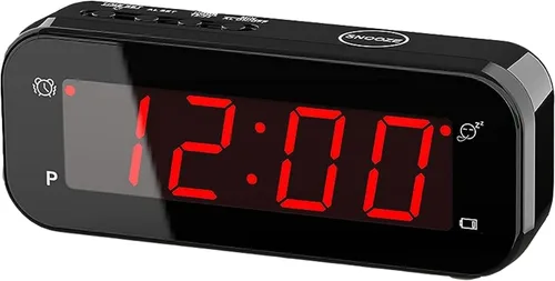 Vista 7 de Reloj despertador digital pequeño con pantalla de temperatura, funciona con pilas, brillo ajustable, repetición, 12/24 horas, inalámbrico, modo