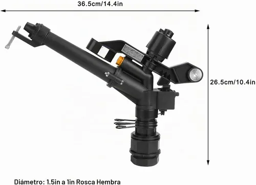 Vista 2 de Aspersor de riego, brazo oscilante de 360° y aspersor de césped de impacto, rosca hembra ajustable de 1.5 pulgadas (DN40) a 1 pulgada (DN25)