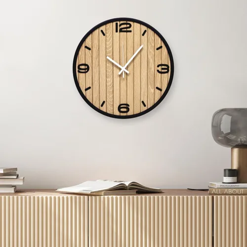 Vista 4 de Reloj de pared redondo de 12 pulgadas, funciona con pilas, de madera, analógico, sin tictac, de cuarzo, para apartamento, sala de estar, dormitorio