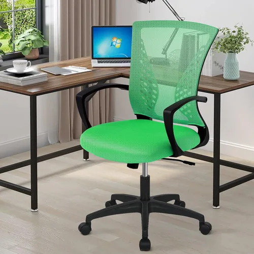 Vista 12 de Silla de oficina, silla de escritorio giratoria con respaldo medio con reposabrazos, soporte lumbar de malla, silla de computadora, altura