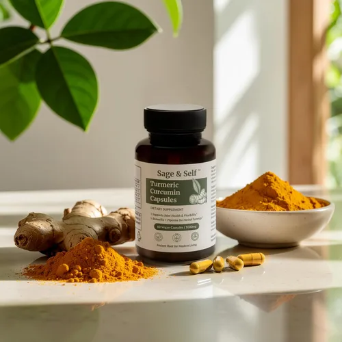 Vista 4 de Sage & Self Cápsulas de curcumina de cúrcuma – 95% extracto de curcumina con jengibre, boswellia y pimienta negra – 1000 mg por porción – Suplemento