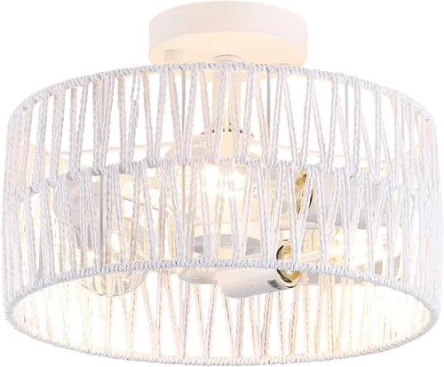 Vista 12 de Accesorio de Lámpara de Techo Empotrada Tejida en Oro Antiguo Costero, Luz de Techo Semi Empotrada Rústica Boho de Cuerda de Cáñamo Latón