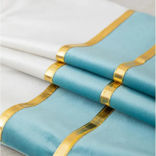 Vista 2 de ZLINA Juego de 2 fundas de almohada decorativas de terciopelo verde aguamarina y blanco con parches y cuero dorado de 16 × 16 pulgadas, fundas