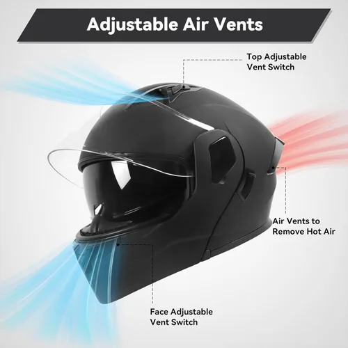 Vista 7 de Casco modular para motocicleta de adultos, con doble visera abatible, cara completa, aprobado por DOT para hombres, mujeres, moto, ATV, UTV, moto