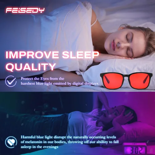 Vista 4 de FEISEDY Orange Blue Light Blocking Glasses for Woman Men Amber Lenses Computer Gaming Glasses for Better Sleep