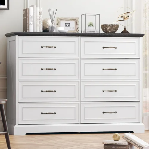 Vista 16 de Thacuok Cómoda de 3 cajones para dormitorio, cómoda de madera de 24 pulgadas de ancho, cómoda rústica de granja con cajones grandes y asas de metal