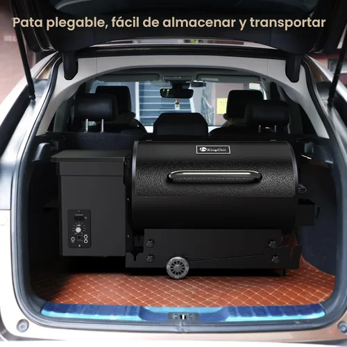 Vista 2 de KingChii Parrilla eléctrica portátil de pellets de madera y ahumador con patas plegables, capacidad de parrilla de 456 pulgadas cuadradas, tolva