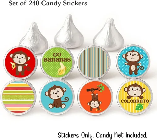 Vista 2 de Etiquetas de mono para Hershey Kisses Chocolates - Calcomanías para dulces de cumpleaños y baby shower - Juego de 240 Birthday Party, Baby Shower