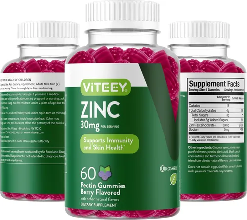 Vista 8 de Viteey - Gomitas de zinc para mujeres y hombres - 30 mg Suplemento de apoyo inmunológico, vegano, sin gelatina, sin OMG, 60