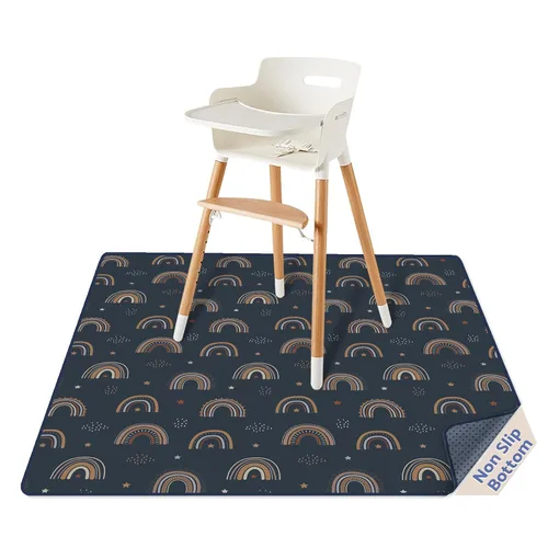 Vista 13 de Blissful Diary - Alfombrilla para debajo de la silla alta, 50.4 x 50.4 pulgadas, lavable, antideslizante, protectora contra salpicaduras, rosa claro