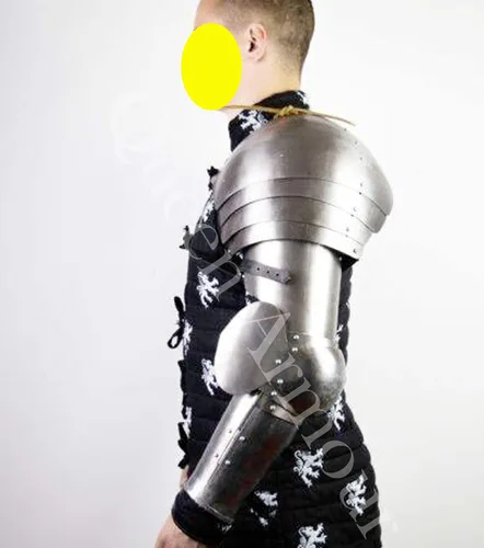 Vista 2 de Queen Armour Armas medievales completas con hombros, armadura de armadura de brazo de acero plateado, armadura medieval, armadura vikinga, disfraz