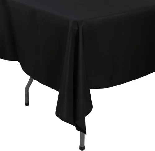 Vista 2 de Mantel rectangular de poliéster de 60 x 102 pulgadas, color negro, lavable para mesa de 6 pies, perfecto para bodas, fiestas, restaurantes