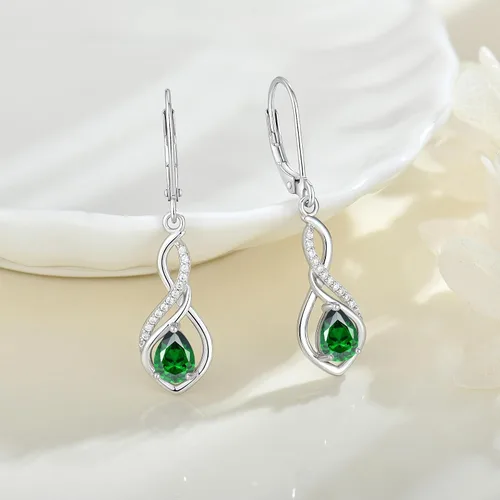 Vista 3 de Pendientes infinitos con circonita cuadrada 5A de plata de ley 925 para mujer, aretes colgantes trenzados