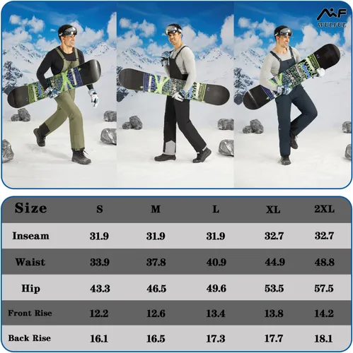 Vista 6 de WULFUL Mens Insulated Snow Bibs Waterproof Winter Ski Pants Snowboarding Overalls