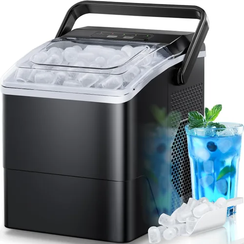 Vista 7 de HOMEZAY Encimera para hacer hielo, 9 cubos listos en 6 minutos, 26 libras por día, máquina de hielo con 2 tamaños de hielo y autolimpieza, máquina