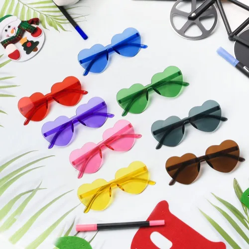 Vista 5 de Heart Shaped Sunglasses for Women, Transparent Candy Rimless Sunglasses, Fashion Heart Shaped Glasses for Party Favor