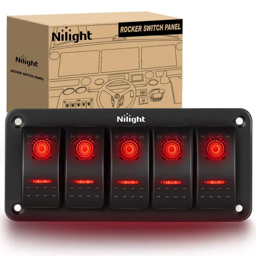 Vista 22 de Nilight Panel de Interruptores Basculantes de 2 Posiciones con Luz LED Naranja, 5 Pines On/Off, Interruptores Basculantes de Aluminio Precableados