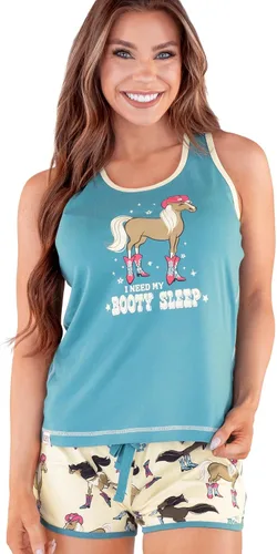 Vista 9 de Lazy One - Pijamas a juego para mujer, lindo conjunto de shorts y camiseta sin mangas, pijamas de verano Oso en Am