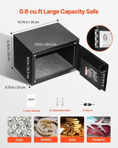Vista 3 de VEVOR Caja Fuerte de Depósito de 0.6 Pies Cúbicos, Caja Fuerte de Ranura de Depósito con Contraseña y Perilla Giratoria, Caja de Depósito