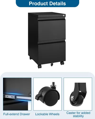 Vista 7 de PEUKC Archivador de 2 cajones con cerradura, archivador de metal debajo del escritorio para tamaño carta/legal/A4 para oficina en casa, archivadores