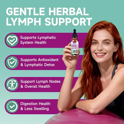 Vista 2 de Gotas de drenaje linfático liposomal, suplementos de drenaje linfático 9 en 1 para desintoxicación y limpieza, con equinácea, diente de león, saúco