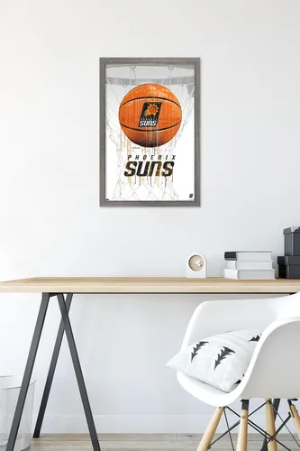 Vista 6 de Trends International NBA Phoenix Suns - Póster de pared Drip Basketball 21, 14.725 x 22.375 pulgadas, versión enmarcada de madera de granero