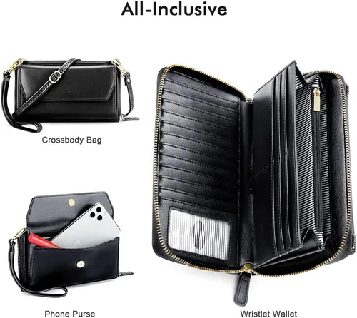 Vista 2 de nuoku Carteras para mujeres con ranuras para tarjetas de crédito con bloqueo RFID de gran capacidad