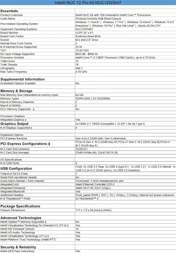 Vista 5 de NUC 12 NUC12WSHi7 Wall Street Canyon Mini computadora, Intel Core i7-1260P de 12ª generación, 12 núcleos de procesador (4P+8E), 16 hilos, caché